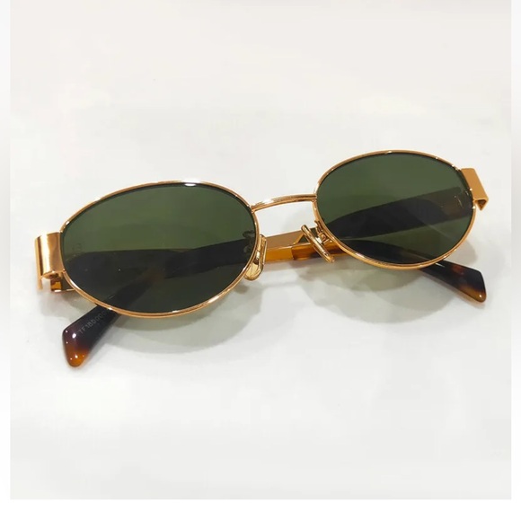 Celine CL40235U Triomphe Gold Metal Frame Green Lenses Sunglasses - Picture 2 of 5